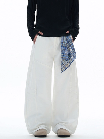 Men High Street Loose Jeans With Detachable Plaid Scarf American Streetwear Cotton Denim Straight Leg Wide Leg Cargo Pants