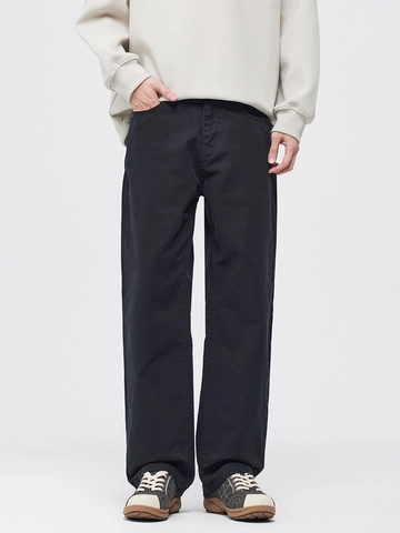 Pantalones Cargo Casual de Algodón para Hombre Retro Holgados de Pierna Recta Pantalones de Trabajo Caqui Negro Color Sólido