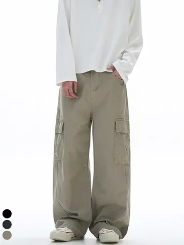 American High Street Multi Pocket Cotton Cargo Pants For Men Women Loose Straight Wide Leg Work Trousers Casual Streetwear