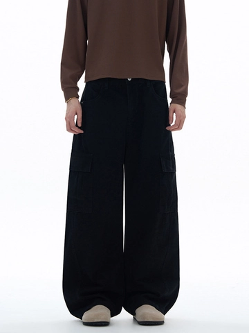 American High Street Multi Pocket Cotton Cargo Pants For Men Women Loose Straight Wide Leg Work Trousers Casual Streetwear