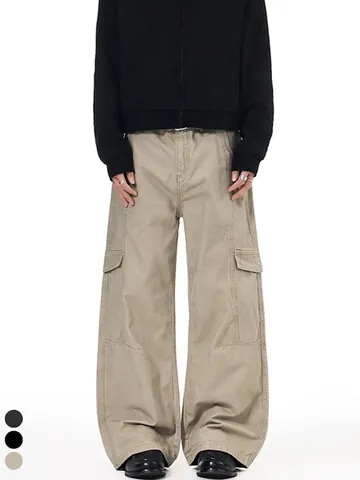 Pantalón Cargo Vintage para Hombre Pierna Ancha 100% Algodón Multi Bolsillo Streetwear Casual Pantalones Baggy Trabajo