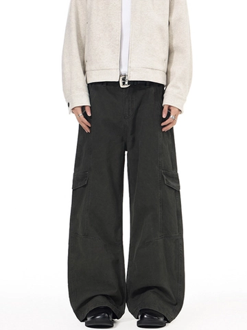 Pantalón Cargo Vintage para Hombre Pierna Ancha 100% Algodón Multi Bolsillo Streetwear Casual Pantalones Baggy Trabajo