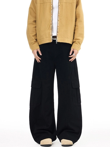 Pantalon Cargo Homme Vintage High Street Américain 100% Coton Jambe Large Multi-Poches Pantalon Droit Décontracté Lavé