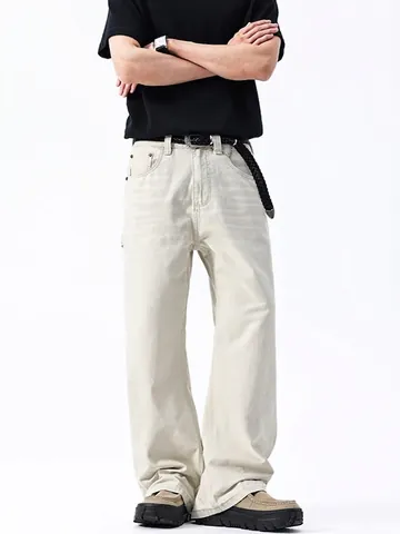 Herren Retro Weites Bein Cargohose Baumwolle Gerade Lockere Passform Gewaschene Arbeitshose Mit Taschen Casual Streetwear Denim