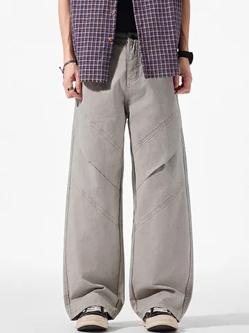 Pantaloni Cargo Men's American Retro Con Cuciture Diagonali Giuntate Gamba Dritta Comoda Pantaloni Casual In Puro Cotone Da Uomo