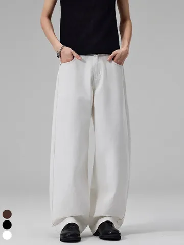 Heren Casual Loose Wide Leg Denim Jeans Hoge Taille Recht Tapered Katoen Gewassen Retro Streetwear Broek