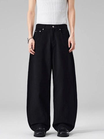 Heren Casual Loose Wide Leg Denim Jeans Hoge Taille Recht Tapered Katoen Gewassen Retro Streetwear Broek