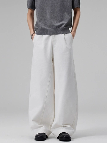 Herren Casual Weites Bein Hose 100% Baumwolle Locker Geschnitten Gerade Cargo Hose Einfarbig Mittlere Taille Frühling Sommer Mode Herren Unterteil