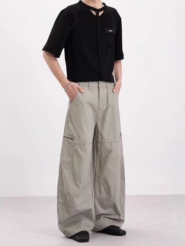 Herren American Vintage 100% Baumwolle Cargohose Lockerer Schnitt Gerade Weites Bein Multi Taschen Lässige Streetwear Hose
