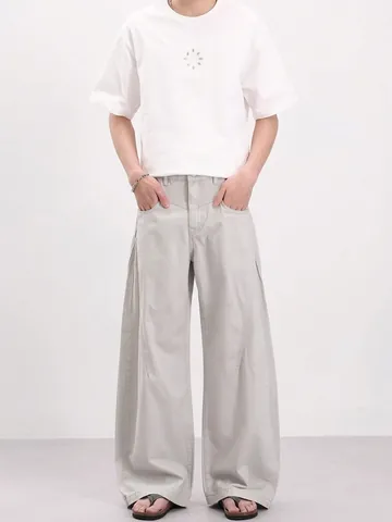 Pantaloni Cargo Casual da Uomo in Cotone Taglio 3D Silhouette Gamba Larga Vestibilità Comoda Pantaloni da Lavoro Pieghettati Streetwear