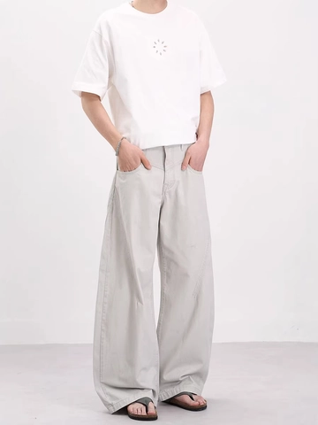 Pantaloni Cargo Casual da Uomo in Cotone Taglio 3D Silhouette Gamba Larga Vestibilità Comoda Pantaloni da Lavoro Pieghettati Streetwear