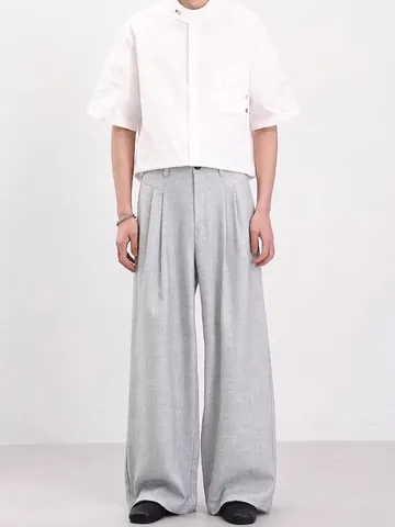 Pantalones Casuales con Textura para Hombre Pierna Ancha Cleanfit Caída Suelta Recto Largo Hasta el Suelo Cintura Media Color Sólido