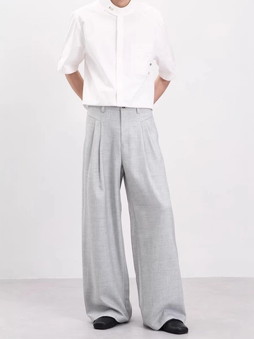 Pantalones Casuales con Textura para Hombre Pierna Ancha Cleanfit Caída Suelta Recto Largo Hasta el Suelo Cintura Media Color Sólido