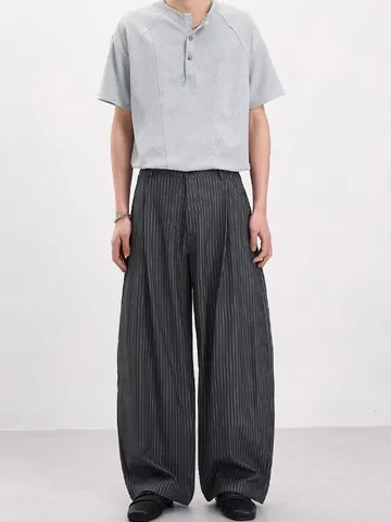 Men Retro Old Money Pinstripe Wide Leg Trousers Smart Casual Loose Straight Slacks Fashion Office Business Pants For Men