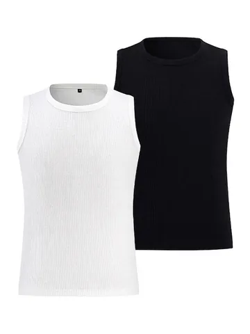 Heren Retro Old Money Geribbelde Tanktop 250g Katoen Slim Fit Mouwloos Ronde Hals Vest Effen Kleur Zomer Casual Hemd