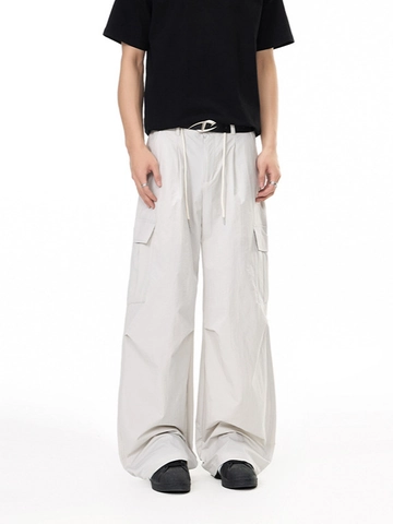 Pantaloni Cargo Uomo Estivi Asciugatura Rapida Multi-Tasca Patchwork Gamba Larga Dritta Casual Streetwear Coulisse Pantaloni Outdoor