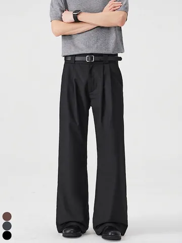 Pantaloni Casual Uomo Vintage Stile Old Money a Pieghe Gamba Larga Misto Fibre Chimiche Pantaloni Abito Dritti per Ufficio