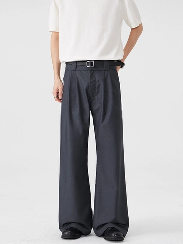 Pantaloni Casual Uomo Vintage Stile Old Money a Pieghe Gamba Larga Misto Fibre Chimiche Pantaloni Abito Dritti per Ufficio
