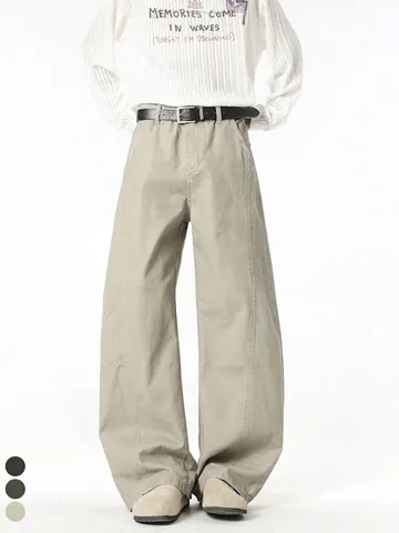 High Street Men Retro Cargo Pants Wide Leg Straight Trousers Multi Pocket Cotton Casual Pants With Belt