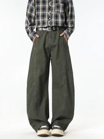 High Street Men Retro Cargo Pants Wide Leg Straight Trousers Multi Pocket Cotton Casual Pants With Belt