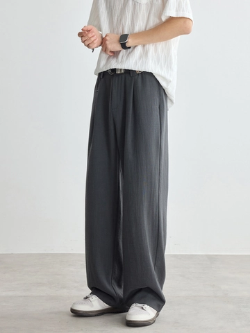 Men Lyocell Straight Leg Casual Pants Summer Breathable Drape Texture Wide Leg Trousers Solid Color Relaxed Fit Chinos