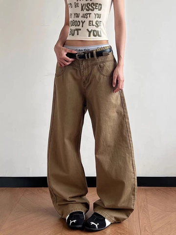 Pantalon Streetwear Homme Jambes Larges en Coton Vintage Lavage à la Pierre Baggy Straight Pantalon Décontracté Étiquette Brodée