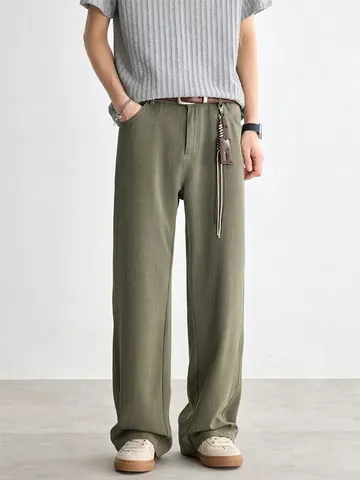 Herren Casual Weites Bein Gerade Hose Kontrastnähte Lyocell-Mischung Atmungsaktiv Stretch Hose Für Den Alltag Streetwear