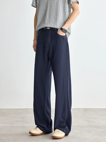 Herren Casual Weites Bein Gerade Hose Kontrastnähte Lyocell-Mischung Atmungsaktiv Stretch Hose Für Den Alltag Streetwear