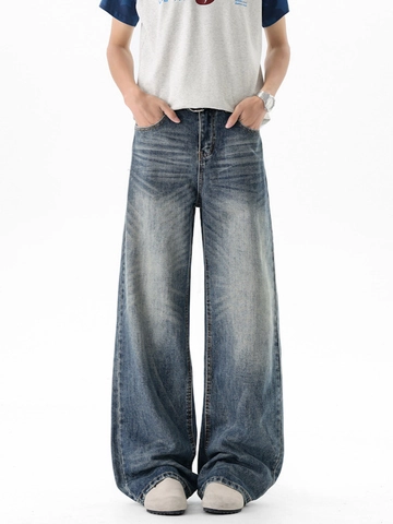 Vaqueros Lavados Retro Americanos para Hombre Pantalones de Mezclilla Rectos Anchos y Holgados Estilo High Street Ropa Casual