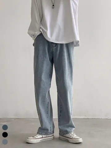 Heren Amerikaanse Retro High Street Denim Jeans Losse Rechte Pasvorm Wijde Pijpen Casual Gewassen Katoenen Broek Streetwear