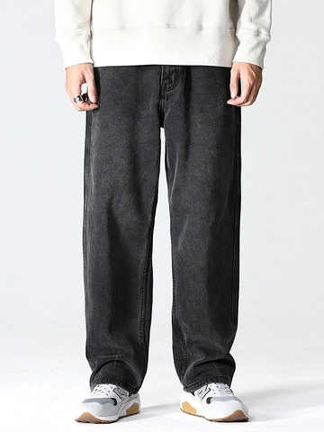 Heren Vintage Gewassen Zwarte Spijkerbroek Rechte Pijpen Losse Pasvorm Wijde Denim Broek Casual Urban Streetwear Broek