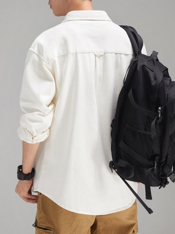 Heren Japanse Retro Katoenen Geborduurd Casual Overhemd Lange Mouw Ruime Pasvorm Revers Button Down Overhemd Top