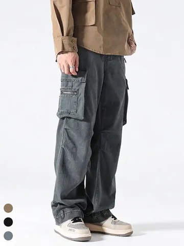 Pantaloni Cargo da Uomo High Street in Cotone Multi-Tasca Gamba Dritta Casual All'aperto Moda Utility Abbigliamento da Lavoro