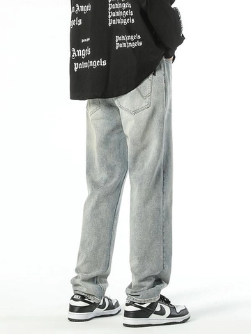 Herren Retro Washed Straight Leg Denim Jeans Bestickte Gesäßtasche Streetwear Casual Mittlere Taille Lange Hose