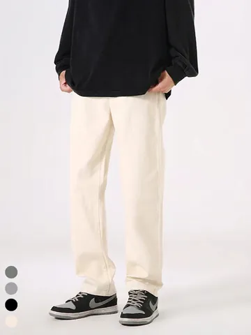 Vaqueros de Pierna Recta Vintage para Hombre Pantalones de Mezclilla Lavados Streetwear Casual Holgado Pantalones de Mezcla de Algodón