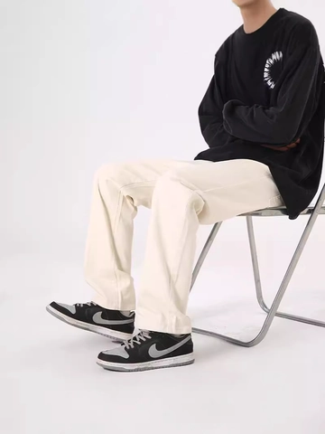 Vaqueros de Pierna Recta Vintage para Hombre Pantalones de Mezclilla Lavados Streetwear Casual Holgado Pantalones de Mezcla de Algodón