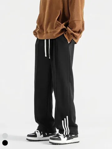 Pantaloni Tuta Casual American Vintage da Uomo Gamba Dritta Larga Jogger Tre Strisce Coulisse Misto Cotone Sportivi