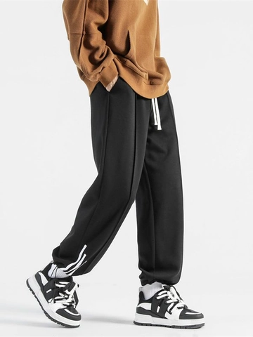 Pantaloni Tuta Casual American Vintage da Uomo Gamba Dritta Larga Jogger Tre Strisce Coulisse Misto Cotone Sportivi
