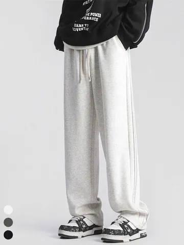Lässige Jogginghose für Herren Gerades Bein Lockere Passform Sporthose Mit Kordelzug Seitenstreifen Baumwollmischung Hose für Alltag