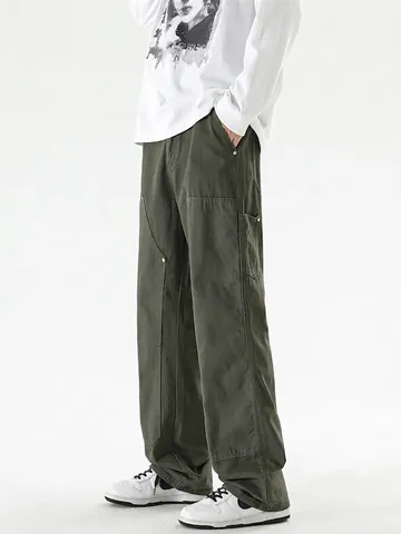 Pantaloni Cargo da Uomo in 100% Cotone Doppio Ginocchio Gamba Dritta Multi-Tasca Pantaloni da Lavoro Con Rivetti Streetwear Casual