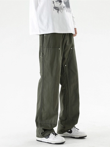 Pantaloni Cargo da Uomo in 100% Cotone Doppio Ginocchio Gamba Dritta Multi-Tasca Pantaloni da Lavoro Con Rivetti Streetwear Casual