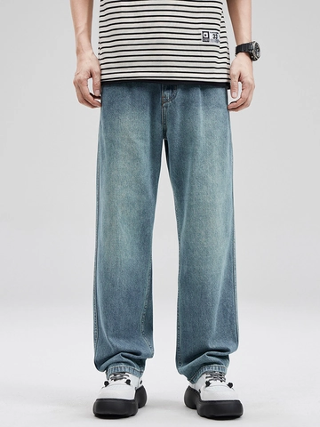 Herren Vintage Washed Blue Jeans Lockere Weite Gerade Denim Hosen Retro Streetwear Baggy Baumwolle Denim Hose Für Männer