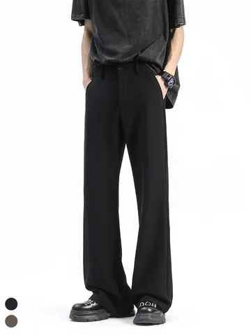 Pantalones American High Street Para Hombre Micro Acampanados Pierna Ancha Verano Seda De Hielo Con Caída Casual Rectos Color Sólido
