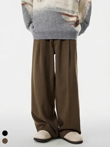 Pantaloni Casual Uomo Minimalista a Gamba Larga Larghi Dritti Drappeggiati Pantaloni Vita Alta Urban Style Moda Lunghi