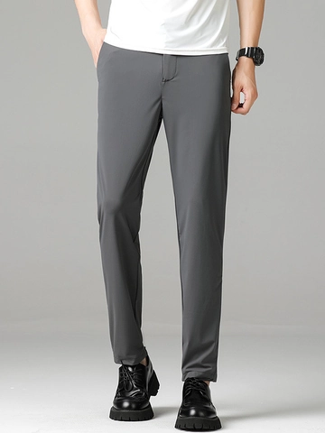 Men's Ice Silk Business Casual Trousers Summer Thin High Stretch Slim Fit Straight Leg Cropped Pants For Daily Work Office