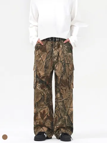 Pantalones Cargo de Camuflaje Retro para Hombre Corte Holgado de Pierna Ancha para Trabajo al Aire Libre Multibolsillo 100% Algodón