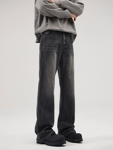 Jean Homme American High Street Vintage Délavé Ample Jambe Large Micro Flare Usé Mélange de Coton Denim Pantalon Streetwear