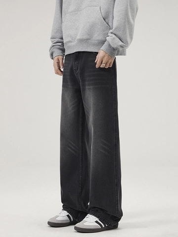 Heren American Vintage High Street Wide Leg Jeans Retro Gewassen Zwart Blauw Uitlopende Denim Broek Casual Losse Streetwear