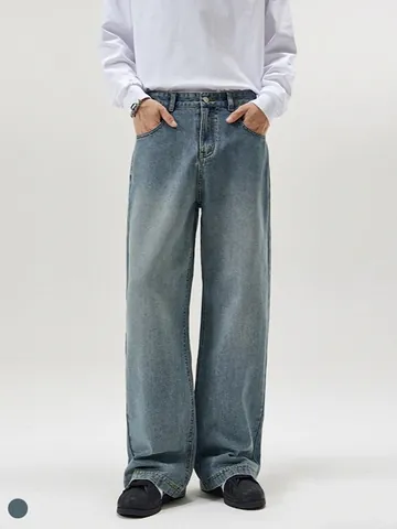 Vaqueros de Hombre Vintage Azul Claro Lavado de Pata Ancha Casual Sueltos Rectos de Denim Retro Streetwear Moda Pantalones Largos para Jóvenes