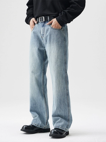Vaqueros de Campana Micro para Hombre Vintage Lavado Azul Claro Streetwear Pantalones Denim Slim Rectos Desgastados para Diario